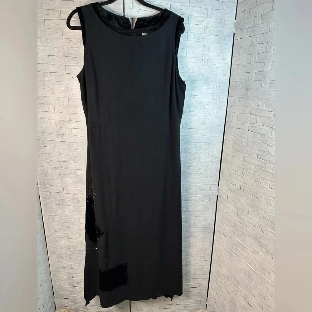 J Jill Women Dress Maxi Black Bead Velvet Y2K Sleeveless‎ art to wear Lagenlook
